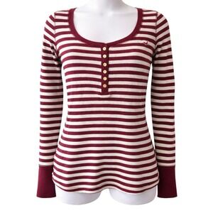 Hollister Y2K Striped Thermal Henley Top Red White Bella Swan Twilight Core L